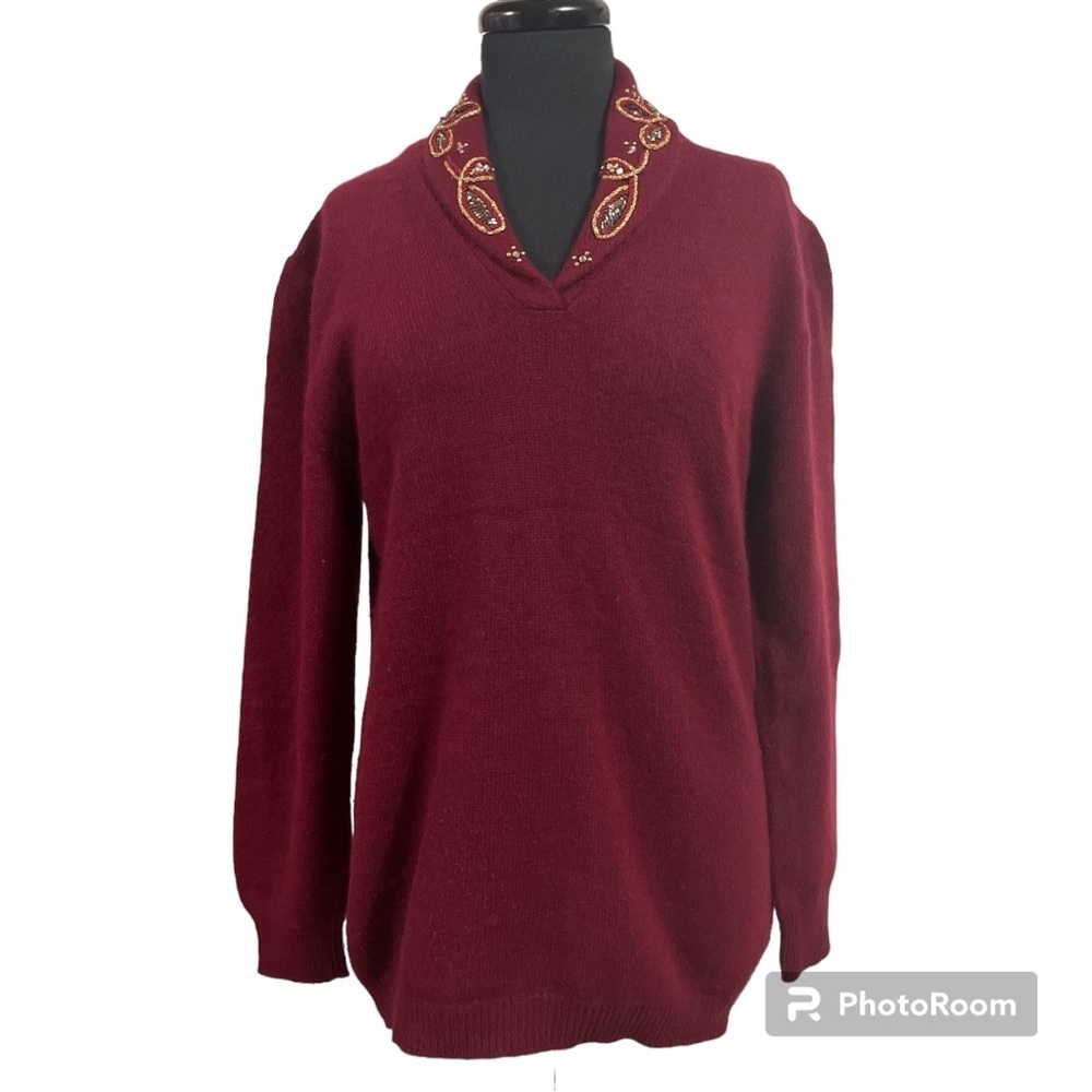 Vintage Wool Italian Made Sweater with Collar Jewel Embellishments EUC Women’s